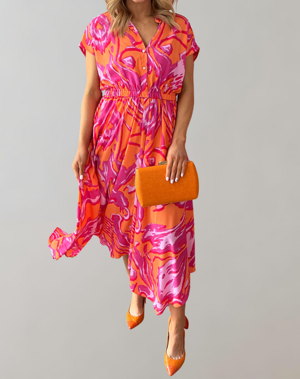 Bianca - Hemdblusenkleid mit buntem Print | Elastischer Bund für einen taillierten Look