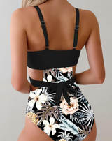 Palmer - Einteiliger Badeanzug mit Cut-Outs | Badeanzug mit lebendigem Blumendruck und tropischen Motiven