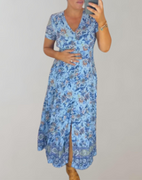 Marsha - Maxikleid mit V-Ausschnitt und Blumenmuster im Bohemian-Stil | Kurzärmliges Maxikleid mit Blumendruck für den Sommer
