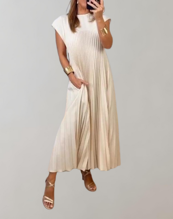Coralyn - Schickes langes Kleid | ärmelloses Plisseekleid für Damen