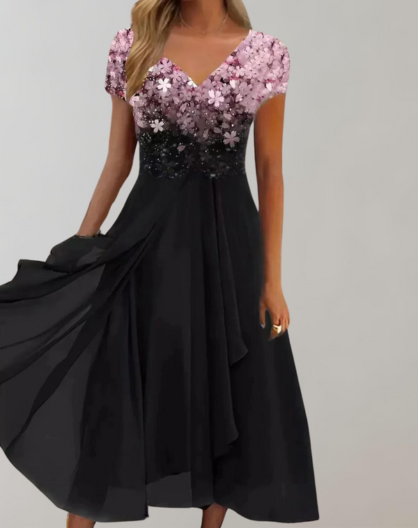 Adrienne - Kleid mit leuchtenden Blumen | Abendkleid für Damen | Glänzendes Topkleid