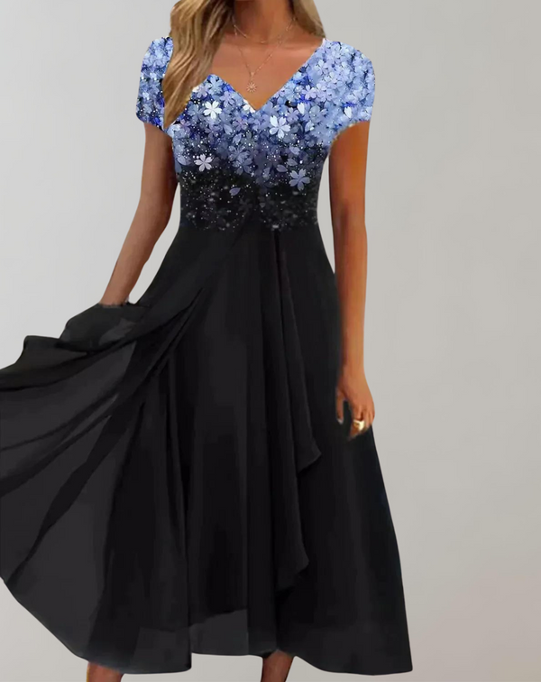 Adrienne - Kleid mit leuchtenden Blumen | Abendkleid für Damen | Glänzendes Topkleid