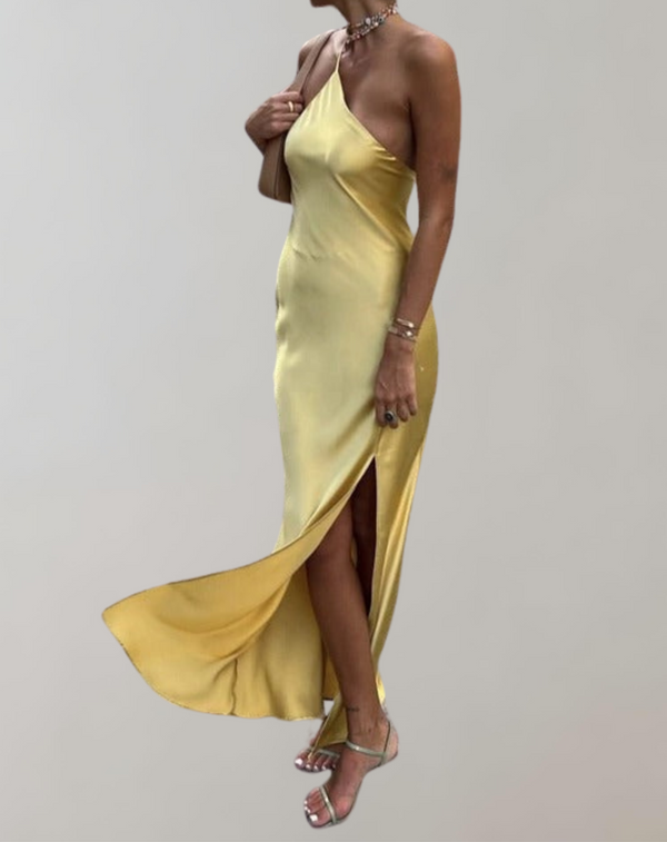 Adelaide - Sexy rückenfreies Kleid | Goldenes Spitzenkleid | Cocktailkleid mit Schlitz
