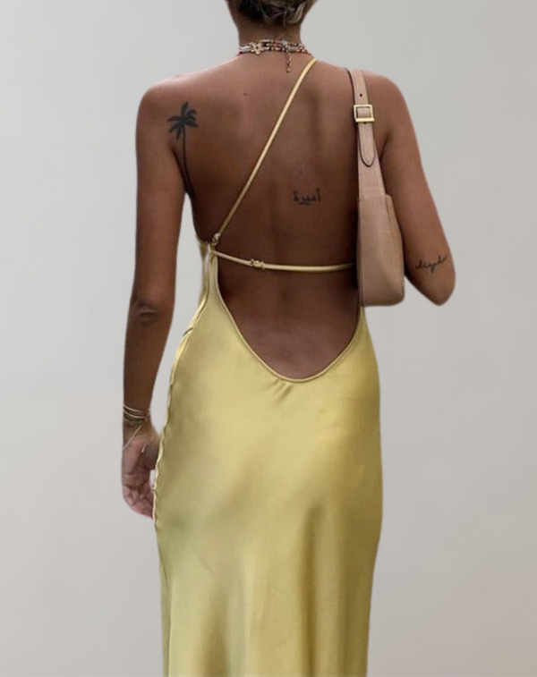 Adelaide - Sexy rückenfreies Kleid | Goldenes Spitzenkleid | Cocktailkleid mit Schlitz