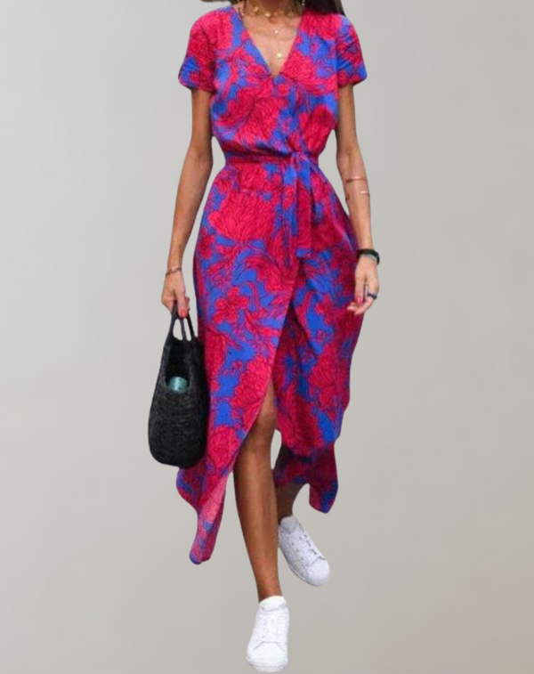 MODA - Lässiger Sommerkleid mit Blumendruck | Elegantes Kleid mit V-Ausschnitt