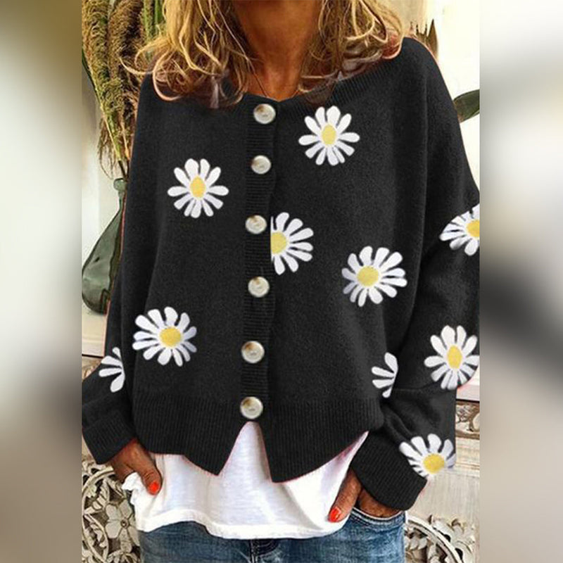 Strickjacke für Damen mit Knöpfen - Gemütlicher Pullover im floralen Design