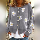 Strickjacke für Damen mit Knöpfen - Gemütlicher Pullover im floralen Design