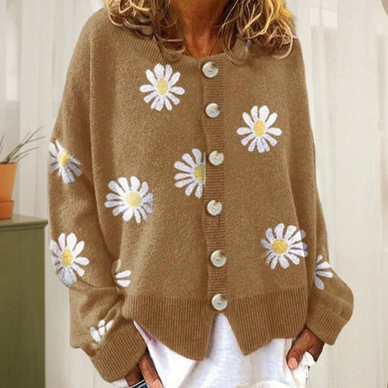 Strickjacke für Damen mit Knöpfen - Gemütlicher Pullover im floralen Design