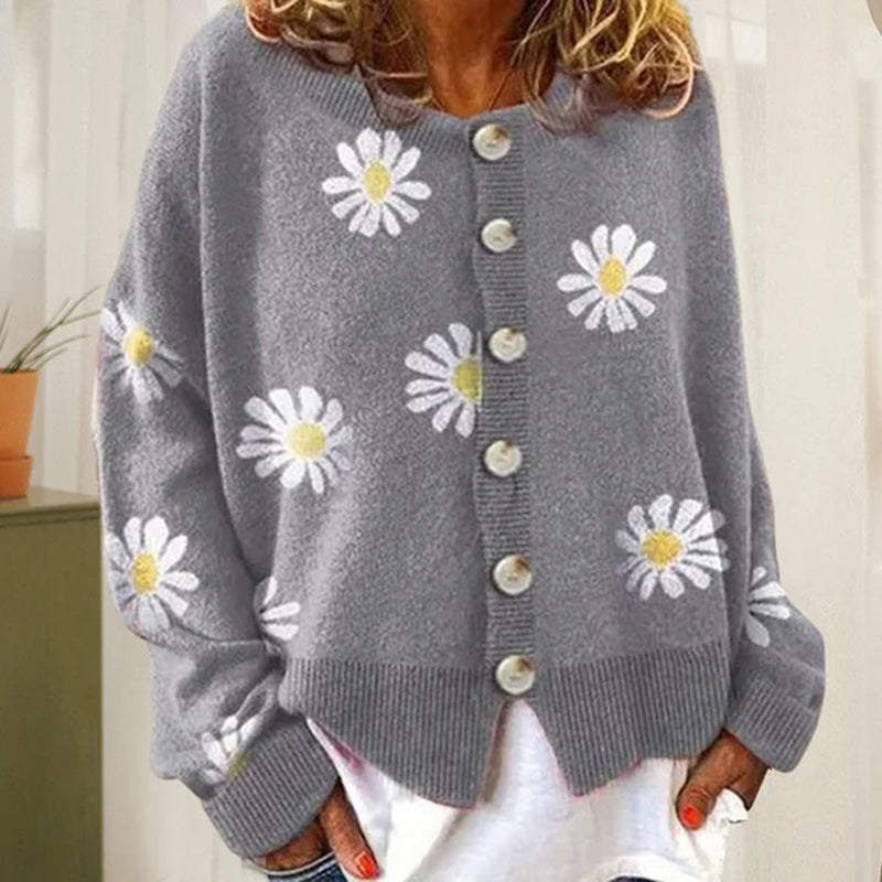 Strickjacke für Damen mit Knöpfen - Gemütlicher Pullover im floralen Design