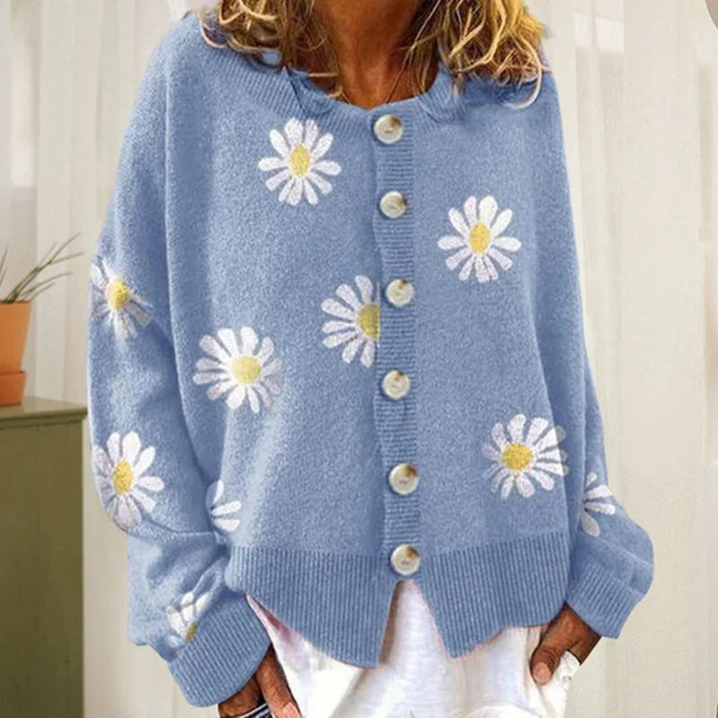 Strickjacke für Damen mit Knöpfen - Gemütlicher Pullover im floralen Design