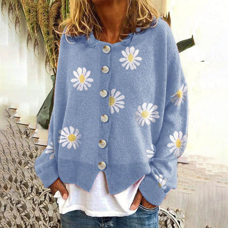 Strickjacke für Damen mit Knöpfen - Gemütlicher Pullover im floralen Design