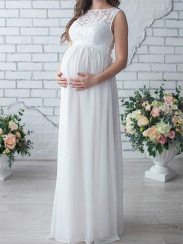 Elegantes Umstandskleid aus Spitze mit Gürtel, ärmellos