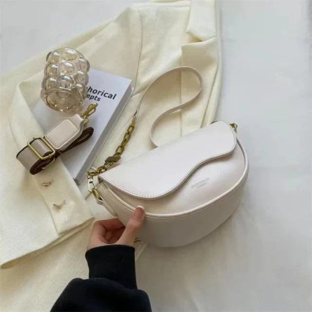 Elegante PU-Leder Schultertasche für Damen mit breitem Riemen und stilvollem Design