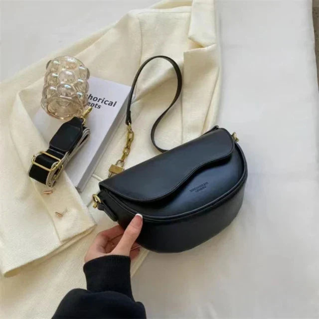 Elegante PU-Leder Schultertasche für Damen mit breitem Riemen und stilvollem Design