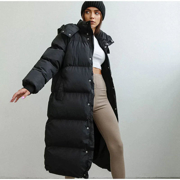Abigail – Lange Pufferjacke mit hohem Kragen für Damen | Ultrawarmer, langer Steppmantel