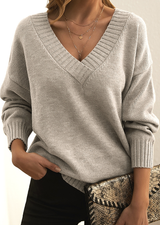 Beiger Damen Pullover mit V-Ausschnitt – Kuscheliger Oversize-Look für Herbst und Winter