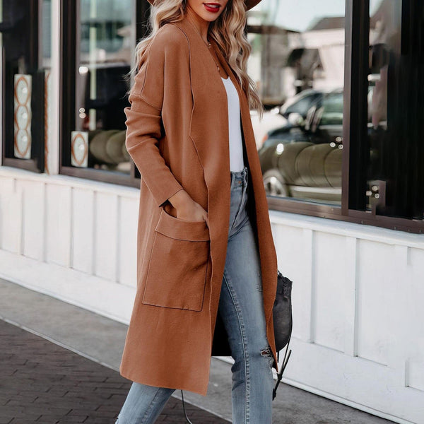 Langer Damen Cardigan mit Taschen – Bequemer und modischer Strickmantel für den Alltag