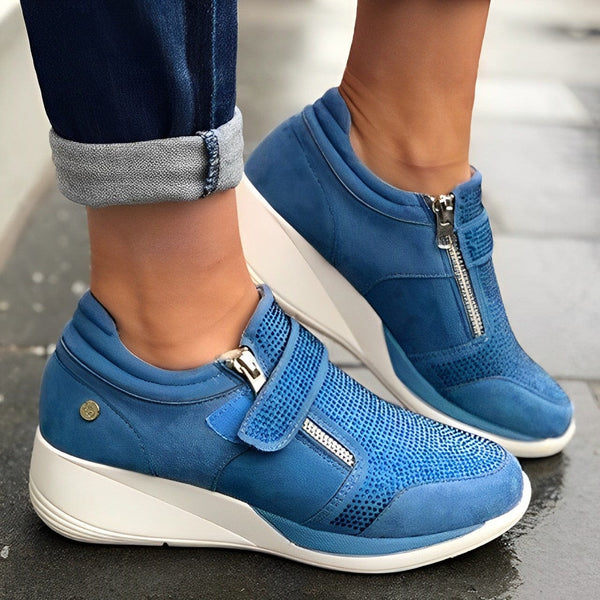 Bequeme Damen-Sneaker mit Keilabsatz – Atmungsaktive Freizeitschuhe mit Reißverschluss und Klettverschluss, ideal für den Alltag