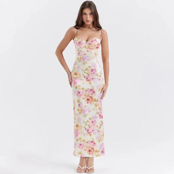 Fiona - Satin Midikleid mit Floralem Bustier