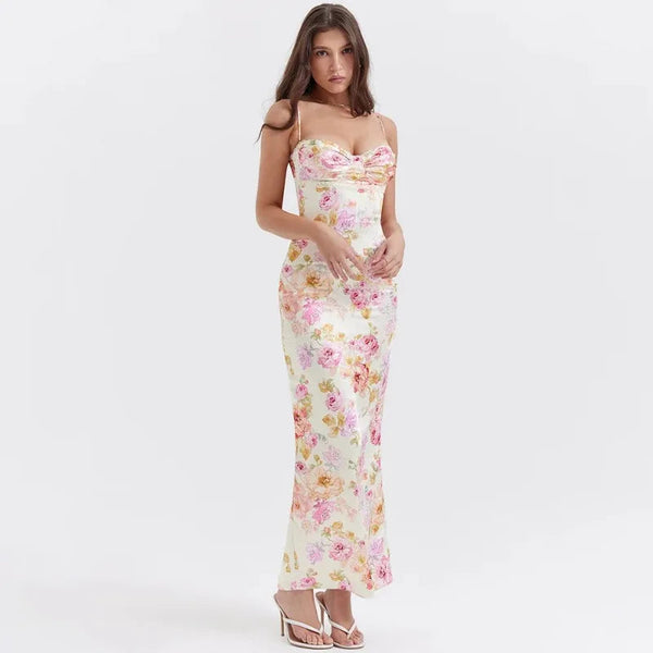 Fiona - Satin Midikleid mit Floralem Bustier