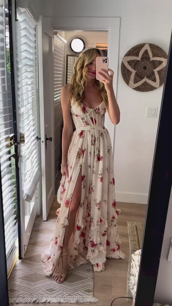 Amanda™ - Ärmelloses, tailliertes Kleid mit Blumendruck und sexy Beinausschnitt
