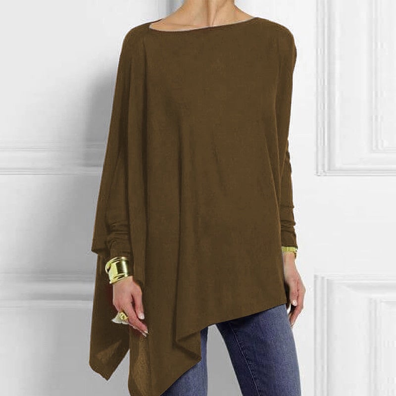 Gudrun - Elegante asymmetrische Bluse mit lockerer Passform | Minimalistische schwarze asymmetrische Bluse