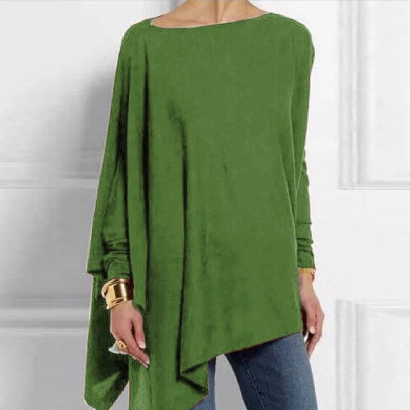 Gudrun - Elegante asymmetrische Bluse mit lockerer Passform | Minimalistische schwarze asymmetrische Bluse