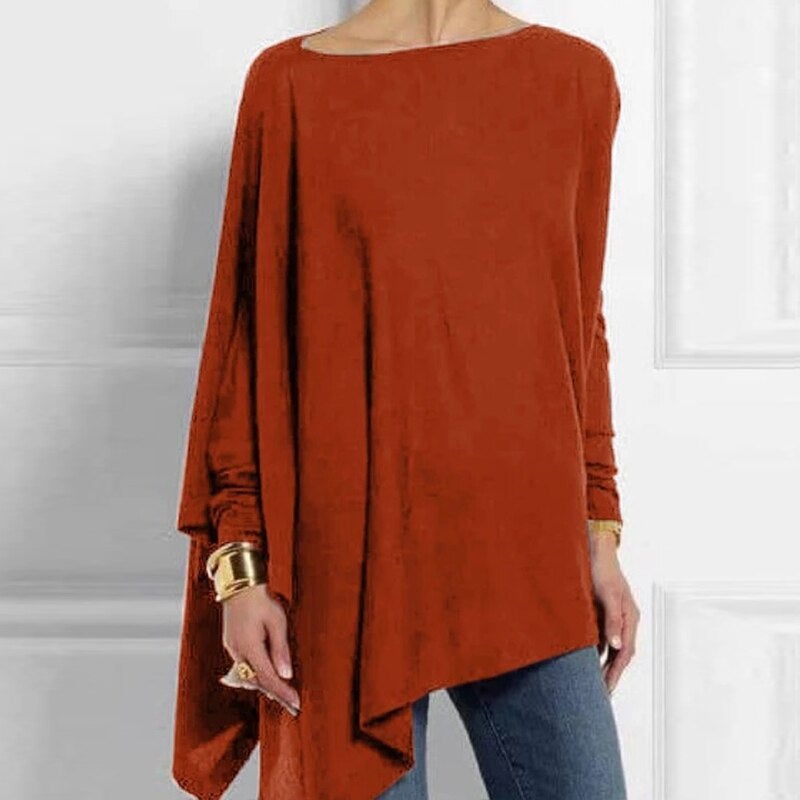 Gudrun - Elegante asymmetrische Bluse mit lockerer Passform | Minimalistische schwarze asymmetrische Bluse