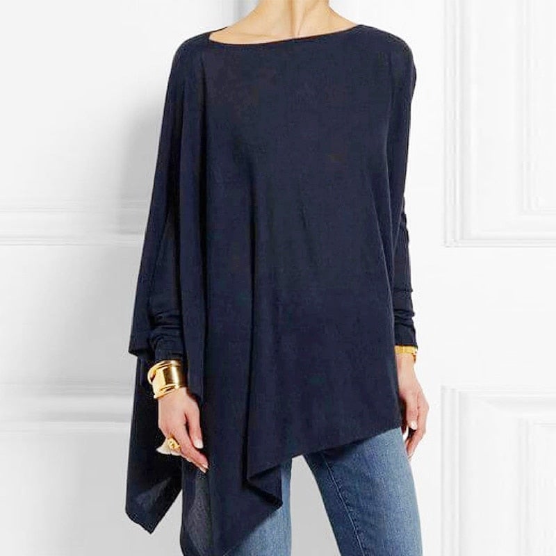 Gudrun - Elegante asymmetrische Bluse mit lockerer Passform | Minimalistische schwarze asymmetrische Bluse