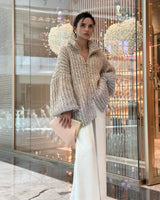 Elegante Damen Strickjacke mit Pailletten – Weiche, glänzende Cardigan-Jacke mit voluminösen Ärmeln