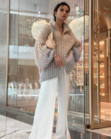 Elegante Damen Strickjacke mit Pailletten – Weiche, glänzende Cardigan-Jacke mit voluminösen Ärmeln